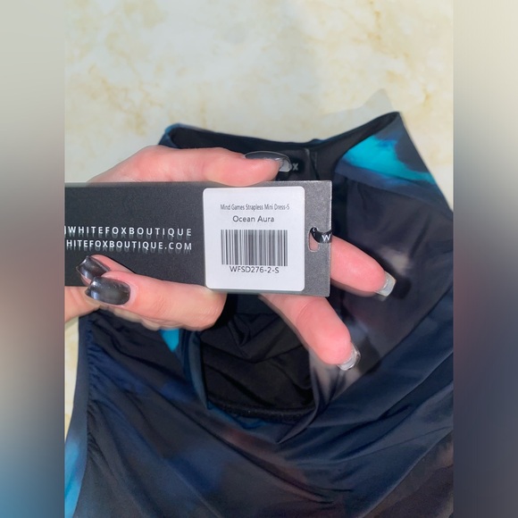 NWT White Fox Blue/Green Mind Games Strapless Mini Dress - Picture 10 of 11